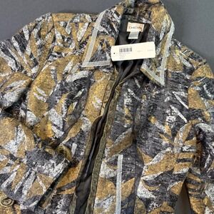 Marrck Abstract Leaf Print Blazer Jacket Black Gold Size 0 NWT MSRP $150